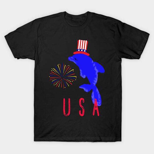 USA whale and firework for 4th of July shirt T-Shirt by Pattycool